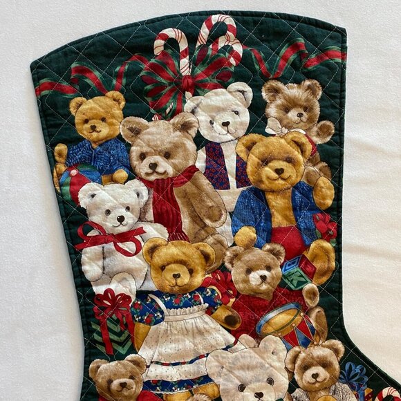 Jumbo Christmas Stocking with Cute Bears Xmas Holiday Decor Vintage 1990s - Picture 2 of 5